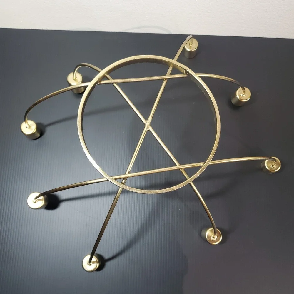 MODERN DESIGN BRASS COLOR 8 CANDLE HOLDER CANDELABRA CIRCLE RING 14